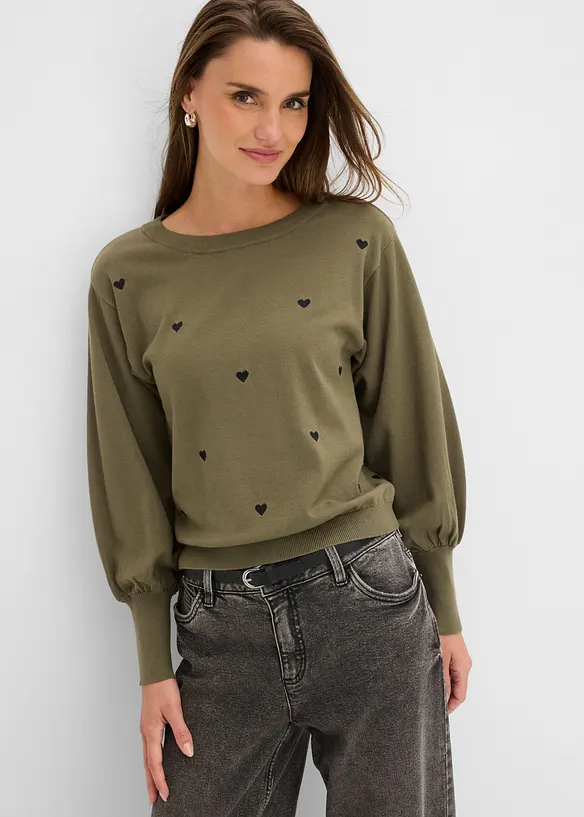 Feinstrickpullover aus Viskose-Mix in grün von vorne (im Anschnitt) - bonprix Feinstrickpullover aus Viskose-Mix in grün von vorne (im Anschnitt) - bonprix