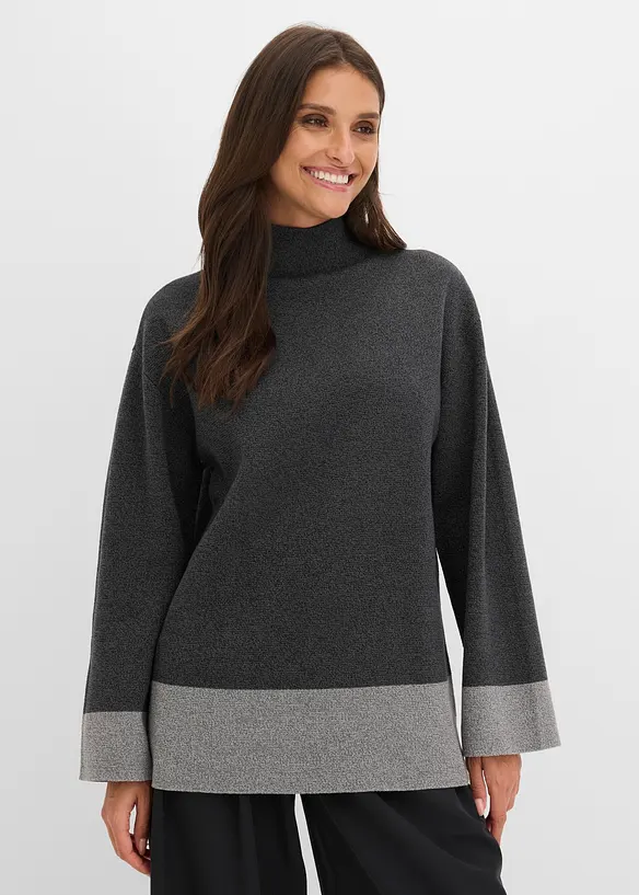 Oversize Pullover mit Stehkragen in grau von vorne (im Anschnitt) - bonprix