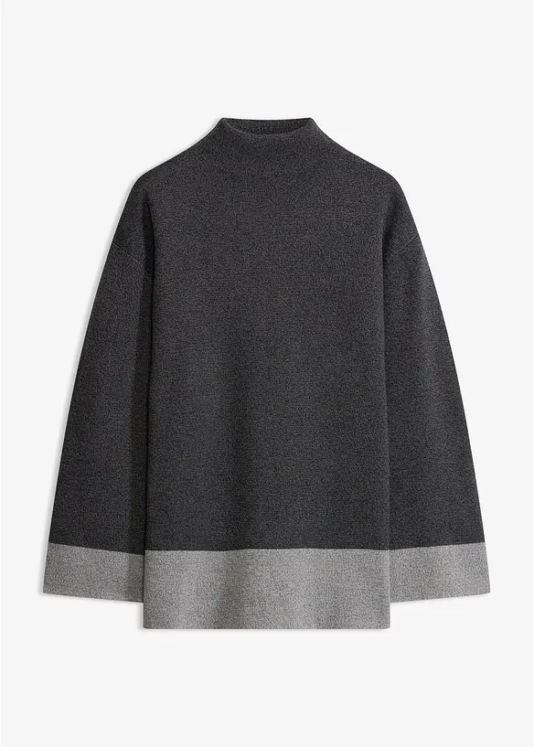 Oversize Pullover mit Stehkragen in grau von vorne - bonprix