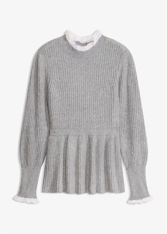 Pullover mit Blusen-Einsatz in grau von vorne - bonprix Pullover mit Blusen-Einsatz in grau von vorne - bonprix