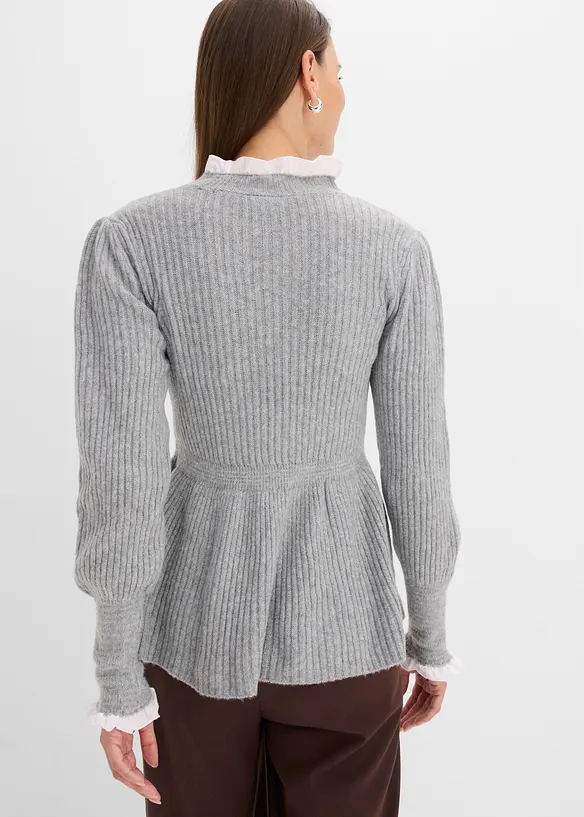 Pullover mit Blusen-Einsatz in grau von hinten (im Anschnitt) - bonprix Pullover mit Blusen-Einsatz in grau von hinten (im Anschnitt) - bonprix