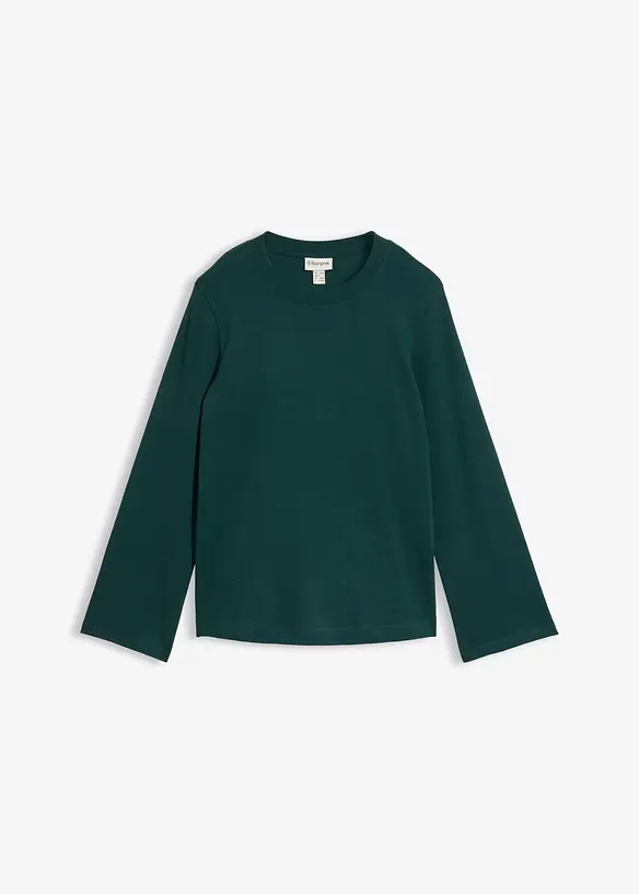 Langarmshirt aus reiner Bio-Baumwolle in grün von vorne - bonprix