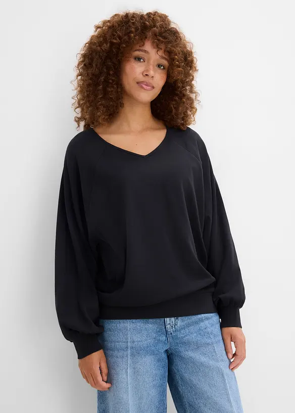 Oversize-Shirt aus reiner Baumwolle in schwarz von vorne (im Anschnitt) - bonprix