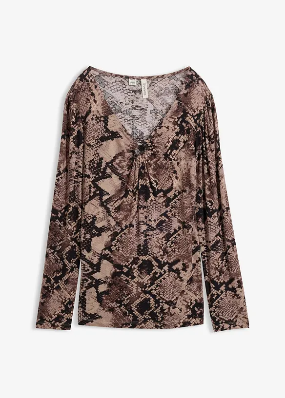 Langarmshirt aus softem Viskose-Mix in braun von vorne - bonprix
