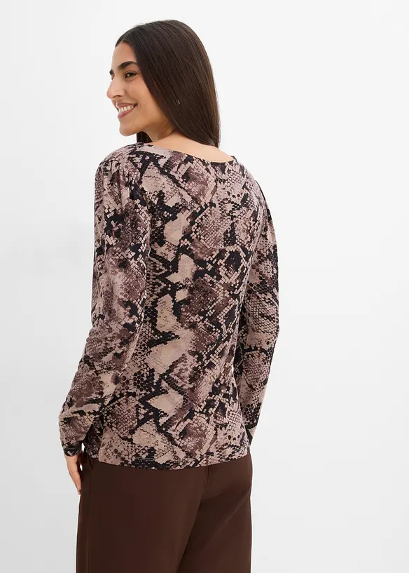 Langarmshirt aus softem Viskose-Mix in braun von hinten (im Anschnitt) - bonprix