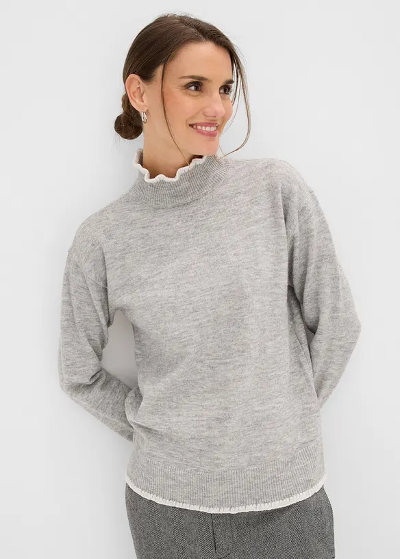 Pullover mit Stehkragen in grau von vorne (im Anschnitt) - bonprix Pullover mit Stehkragen in grau von vorne (im Anschnitt) - bonprix