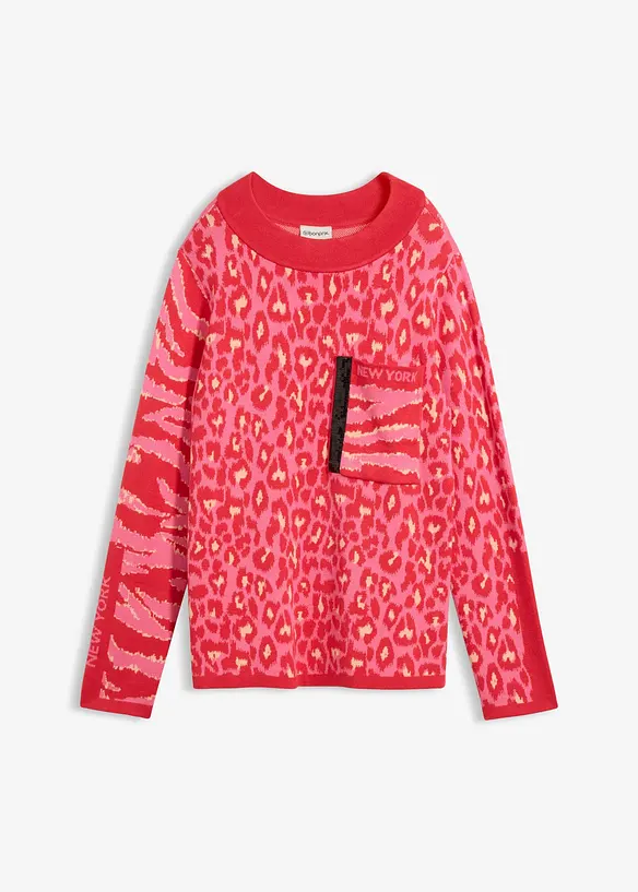 Feinstrickpullover im Animal-Design in rot von vorne - bonprix Feinstrickpullover im Animal-Design in rot von vorne - bonprix