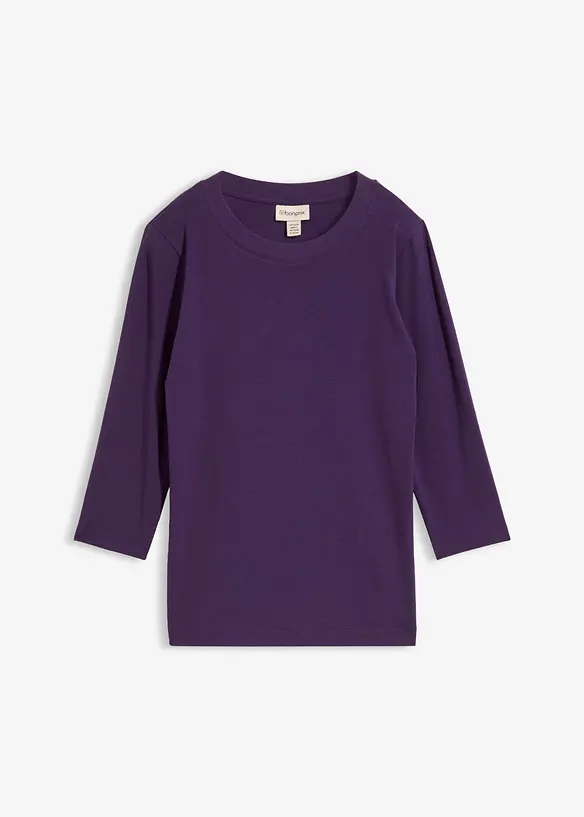 3/4-Armshirt mit reiner Bio-Baumwolle in lila von vorne - bonprix 3/4-Armshirt mit reiner Bio-Baumwolle in lila von vorne - bonprix