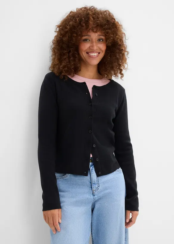 Kurze Feinstrickjacke in schwarz von vorne (im Anschnitt) - bonprix