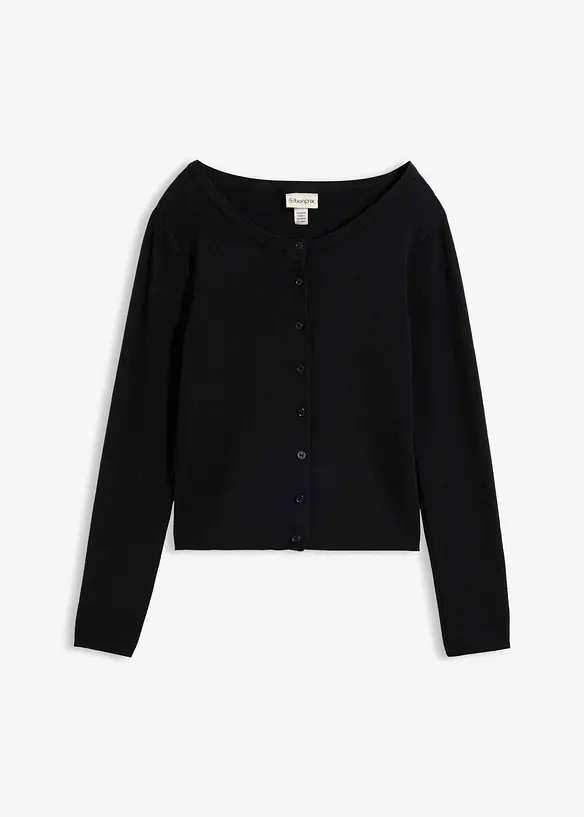 Kurze Feinstrickjacke in schwarz von vorne - bonprix