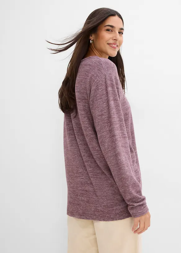 Long-Sweatshirt in Strickoptik in lila von hinten (im Anschnitt) - bonprix Long-Sweatshirt in Strickoptik in lila von hinten (im Anschnitt) - bonprix