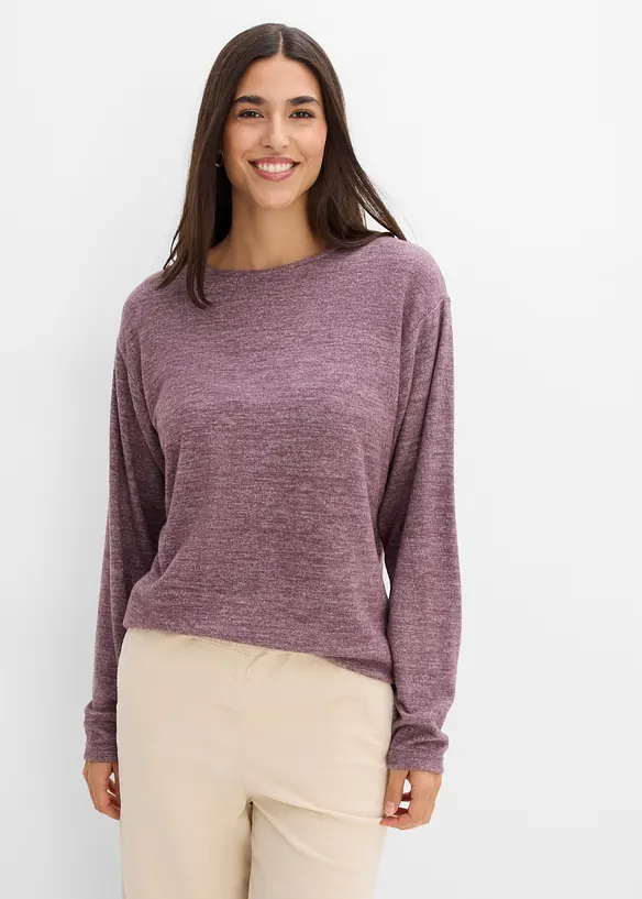 Long-Sweatshirt in Strickoptik in lila von vorne (im Anschnitt) - bonprix Long-Sweatshirt in Strickoptik in lila von vorne (im Anschnitt) - bonprix