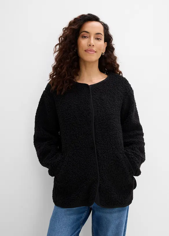 Teddy-Fleecejacke in schwarz von vorne (im Anschnitt) - bonprix Teddy-Fleecejacke in schwarz von vorne (im Anschnitt) - bonprix