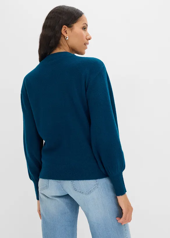 Pullover mit Schleifen-Applikation in petrol von hinten (im Anschnitt) - bonprix Pullover mit Schleifen-Applikation in petrol von hinten (im Anschnitt) - bonprix