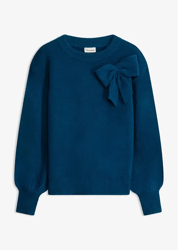 Pullover mit Schleifen-Applikation in petrol von vorne - bonprix Pullover mit Schleifen-Applikation in petrol von vorne - bonprix