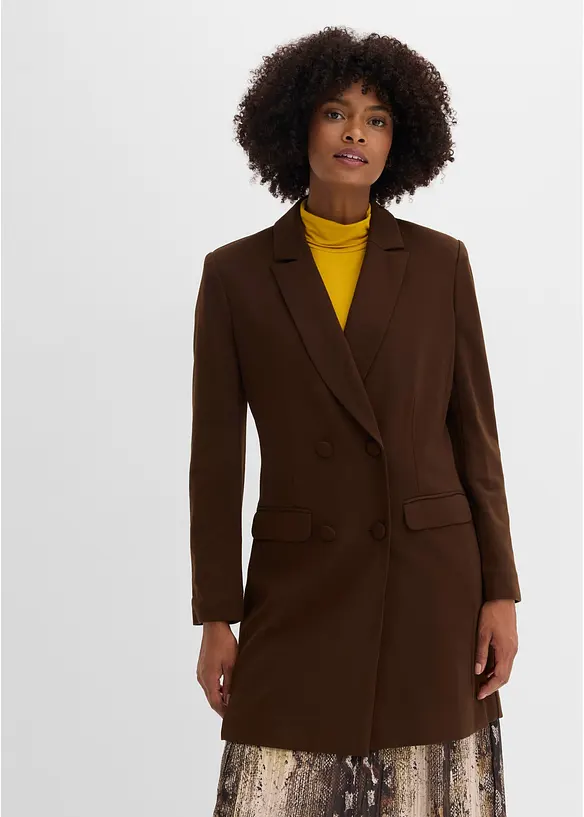 Longblazer aus Punto di Roma in braun von vorne (im Anschnitt) - bonprix Longblazer aus Punto di Roma in braun von vorne (im Anschnitt) - bonprix