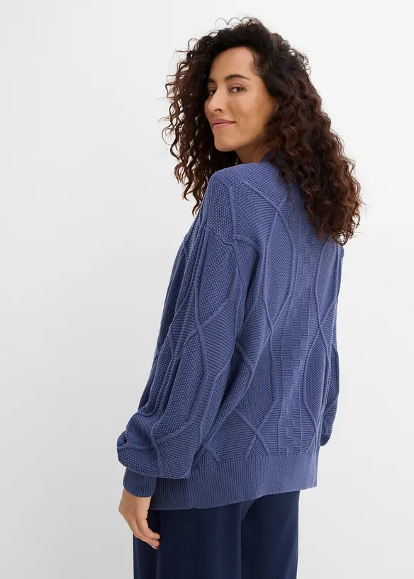 Strickjacke mit Zopfmuster in blau von hinten (im Anschnitt) - bonprix Strickjacke mit Zopfmuster in blau von hinten (im Anschnitt) - bonprix