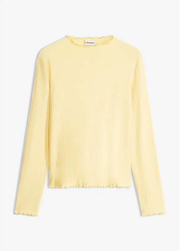 Rippshirt mit Ziersäumen in gelb von vorne - bonprix
