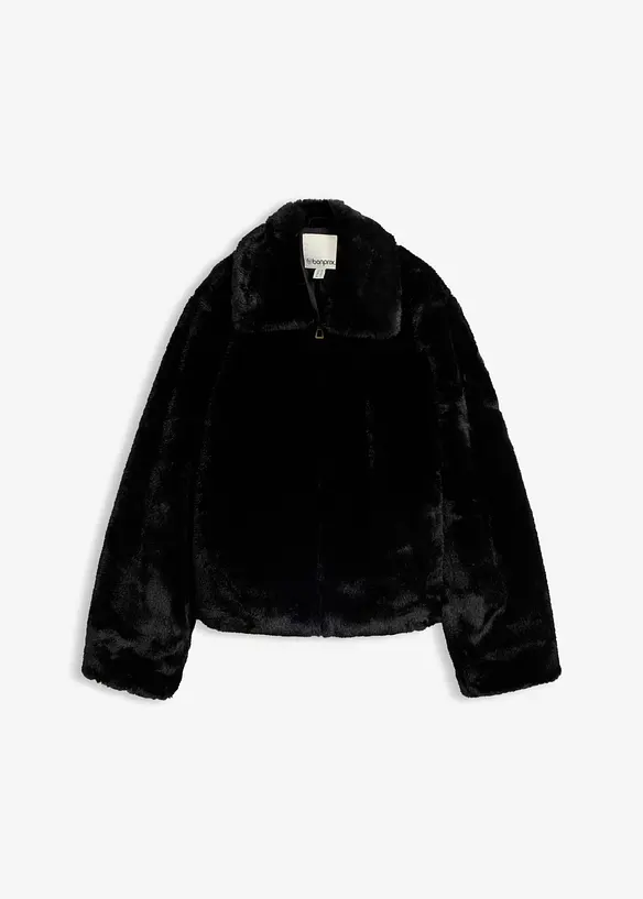 Kurze Fellimitat-Jacke in schwarz von vorne - bonprix Kurze Fellimitat-Jacke in schwarz von vorne - bonprix