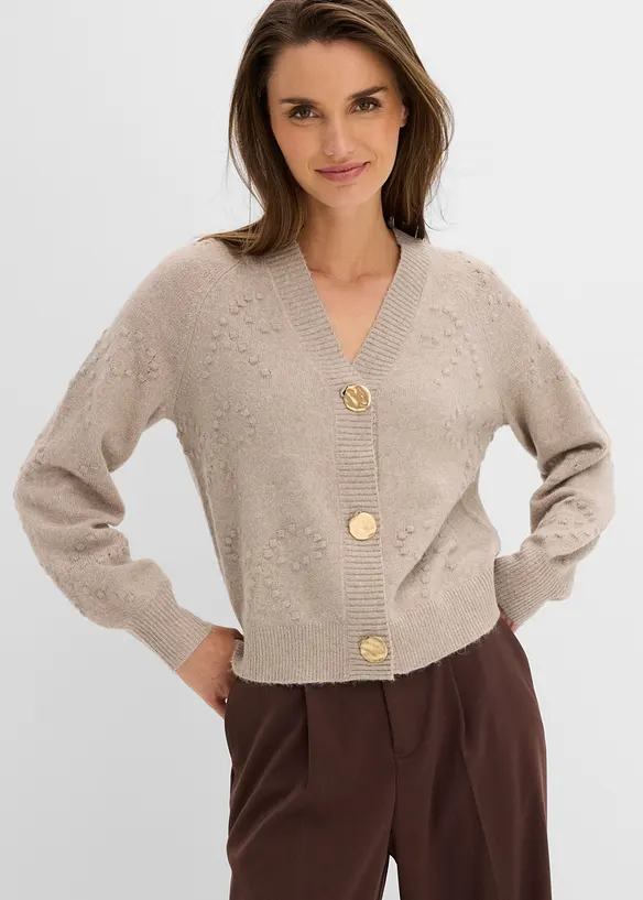 Texturierte Strickjacke in grau von vorne (im Anschnitt) - bonprix Texturierte Strickjacke in grau von vorne (im Anschnitt) - bonprix