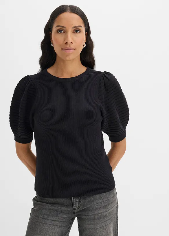 Pullover aus softem Viskose-Mix in schwarz von vorne (im Anschnitt) - bonprix Pullover aus softem Viskose-Mix in schwarz von vorne (im Anschnitt) - bonprix