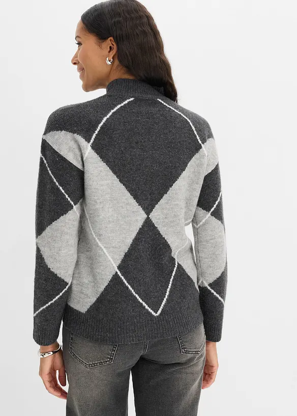 Oversize-Pullover mit Stehkragen in grau von hinten (im Anschnitt) - bonprix