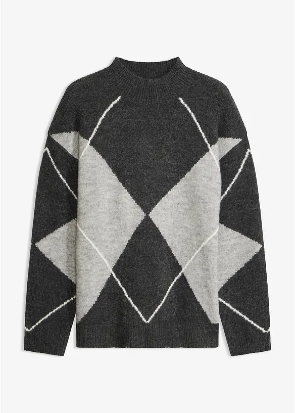 Oversize-Pullover mit Stehkragen in grau von vorne - bonprix