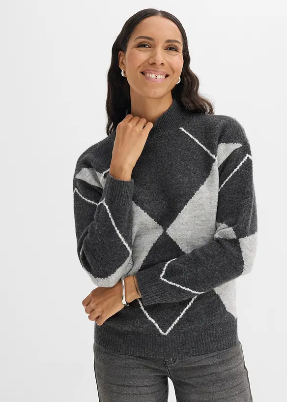 Oversize-Pullover mit Stehkragen in grau von vorne (im Anschnitt) - bonprix