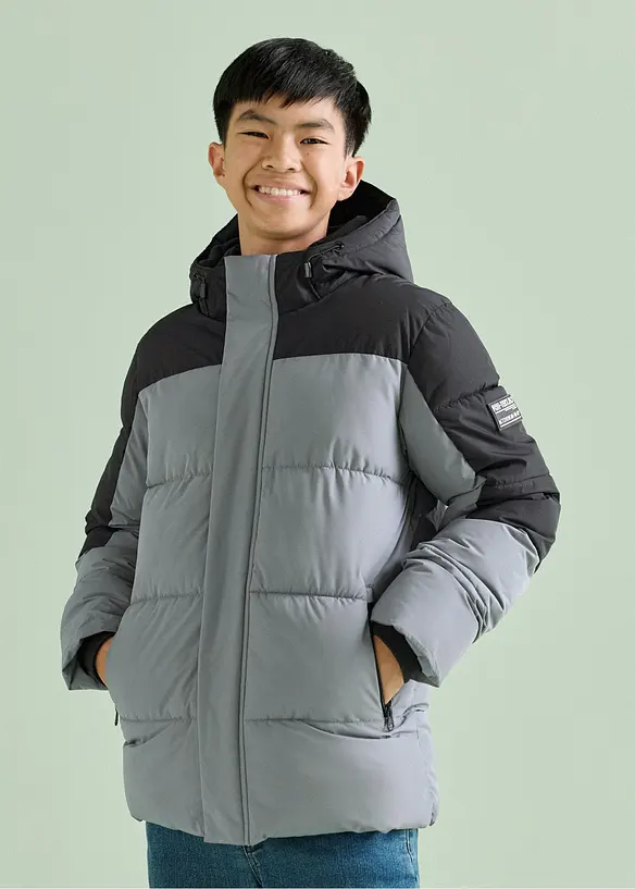 Wasserabweisende Winterjacke mit Fleecefutter in grau von vorne (im Anschnitt) - bonprix