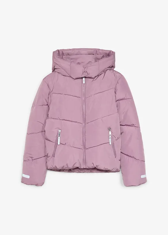 warm gefütterte Puffer-Jacke mit Kapuze in lila von vorne - bonprix