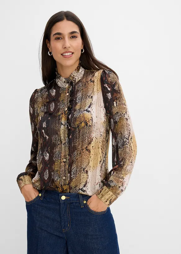 Chiffonbluse mit Glitzerfäden in schwarz von vorne (im Anschnitt) - bonprix
