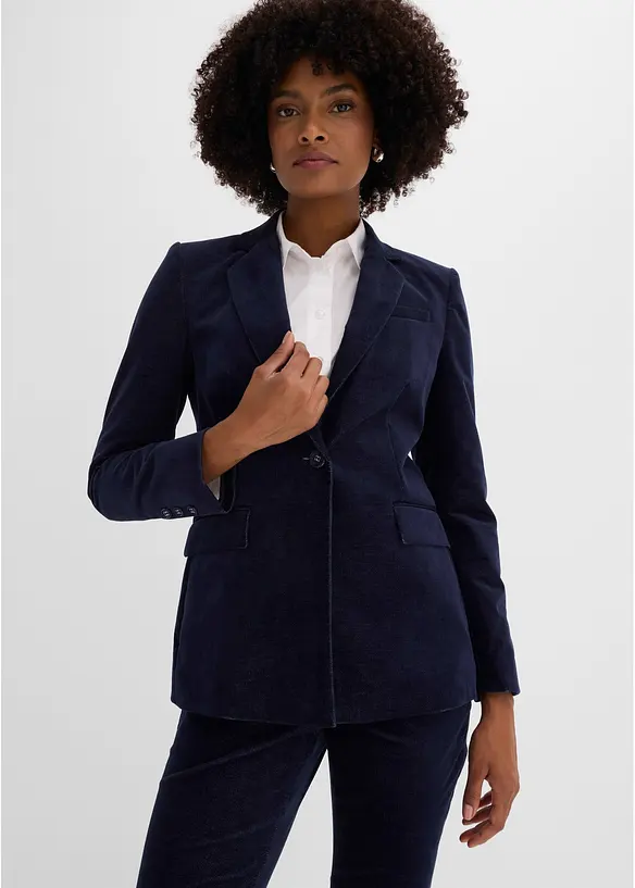 Blazer aus Cordsamt in blau von vorne (im Anschnitt) - bonprix