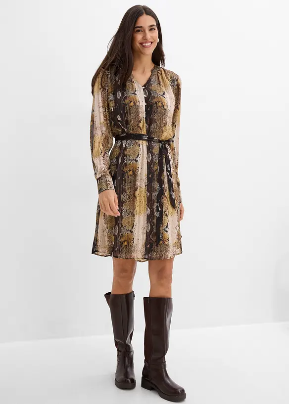 Chiffonkleid mit Glitzerfäden in schwarz von vorne (Totalaufnahme) - bonprix
