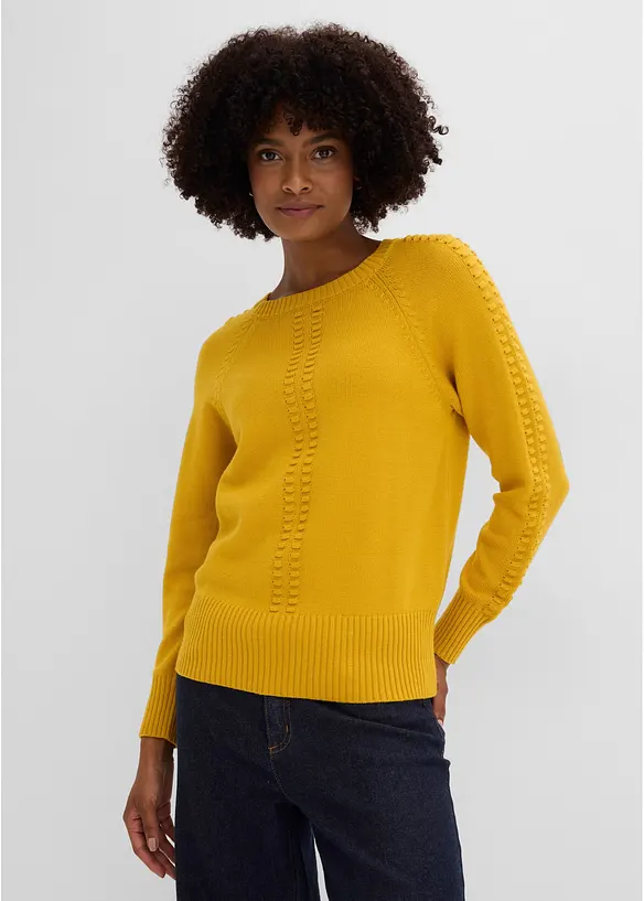 Pullover aus feinem Viskose-Mix in gelb von vorne (im Anschnitt) - bonprix Pullover aus feinem Viskose-Mix in gelb von vorne (im Anschnitt) - bonprix