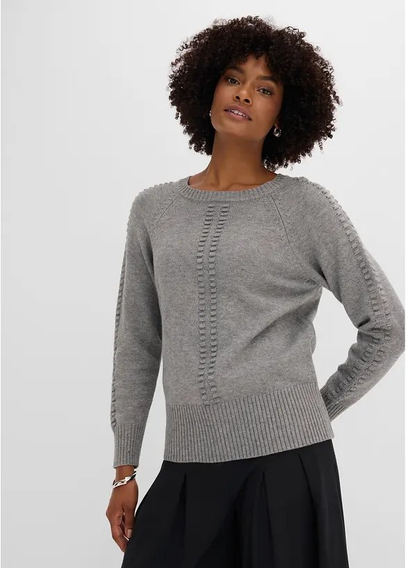 Pullover aus feinem Viskose-Mix in grau von vorne (im Anschnitt) - bonprix Pullover aus feinem Viskose-Mix in grau von vorne (im Anschnitt) - bonprix