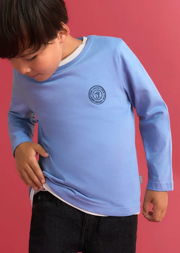 Lurchi Langarmshirt aus weicher Bio-Baumwolle (2er Pack) in blau von vorne (im Anschnitt) - Lurchi Lurchi Langarmshirt aus weicher Bio-Baumwolle (2er Pack) in blau von vorne (im Anschnitt) - Lurchi