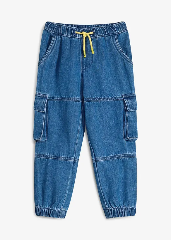 Lurchi Cargo-Schlupfjeans aus weicher Baumwolle in blau von vorne - Lurchi Lurchi Cargo-Schlupfjeans aus weicher Baumwolle in blau von vorne - Lurchi