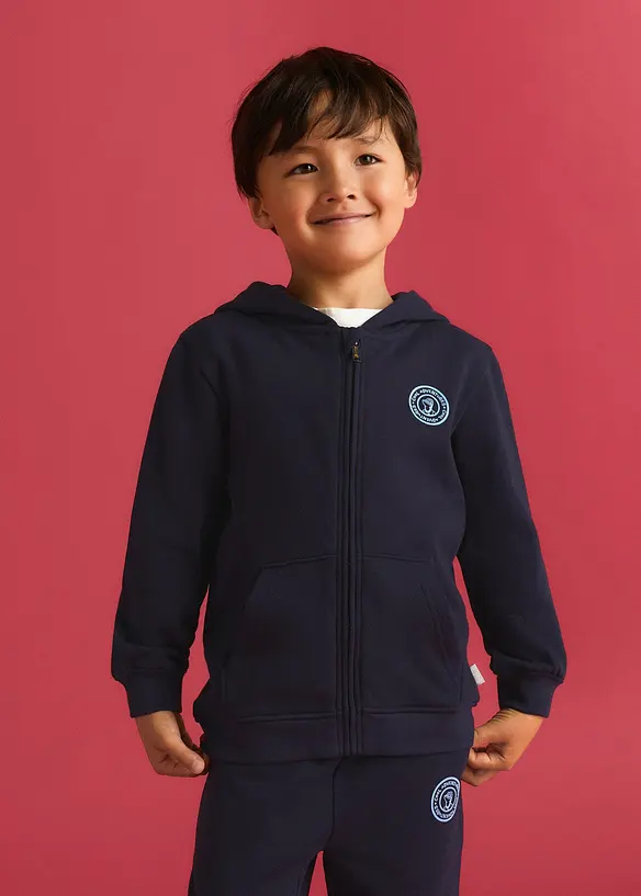 Lurchi Kapuzen-Sweatjacke aus weicher Bio Baumwolle in blau von vorne (im Anschnitt) - Lurchi