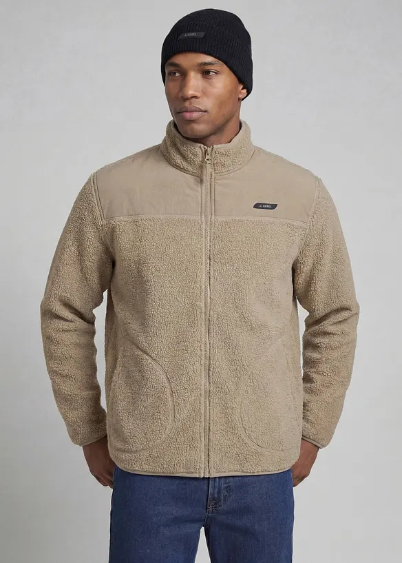 JJ REBEL Teddy-Fleece Jacke in grau von vorne (im Anschnitt) - JJ REBEL