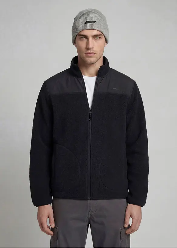 JJ REBEL Teddy-Fleece Jacke in schwarz von vorne (im Anschnitt) - JJ REBEL
