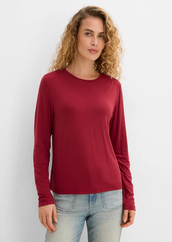 Langarmshirt aus elastischem Viskose-Mix in rot von vorne (im Anschnitt) - bonprix Langarmshirt aus elastischem Viskose-Mix in rot von vorne (im Anschnitt) - bonprix