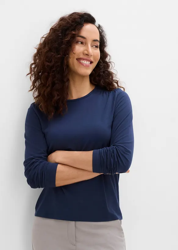 Langarmshirt aus elastischem Viskose-Mix in blau von vorne (im Anschnitt) - bonprix Langarmshirt aus elastischem Viskose-Mix in blau von vorne (im Anschnitt) - bonprix