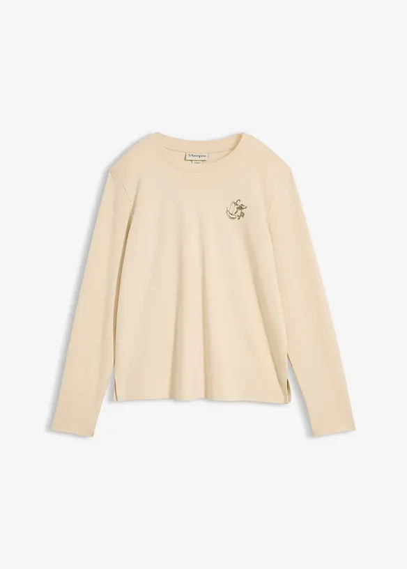 Langarmshirt aus schwerer Bio-Baumwolle in beige von vorne - bonprix