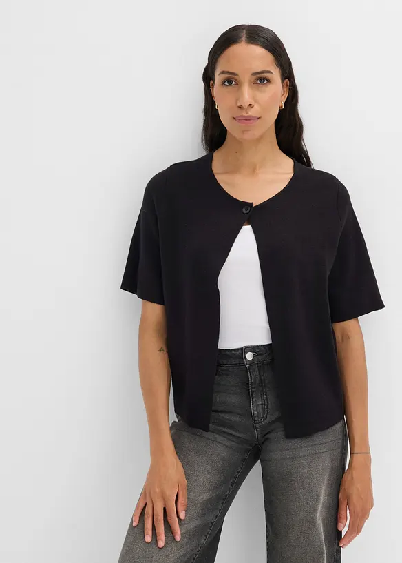 Strickjacke aus Baumwoll-Mix in schwarz von vorne (im Anschnitt) - bonprix Strickjacke aus Baumwoll-Mix in schwarz von vorne (im Anschnitt) - bonprix