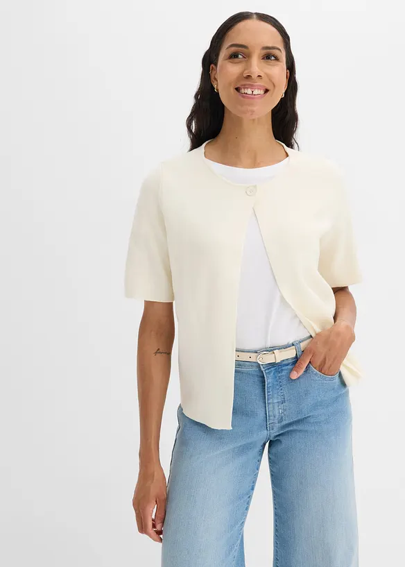 Strickjacke aus Baumwoll-Mix in weiß von vorne (im Anschnitt) - bonprix Strickjacke aus Baumwoll-Mix in weiß von vorne (im Anschnitt) - bonprix