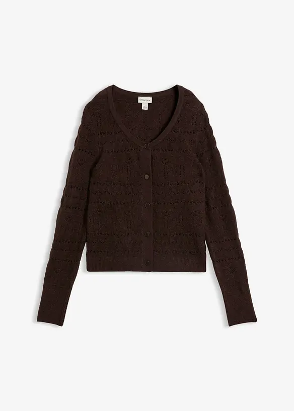 Ajourjacke mit durchgehender Knopfleiste in braun von vorne - bonprix