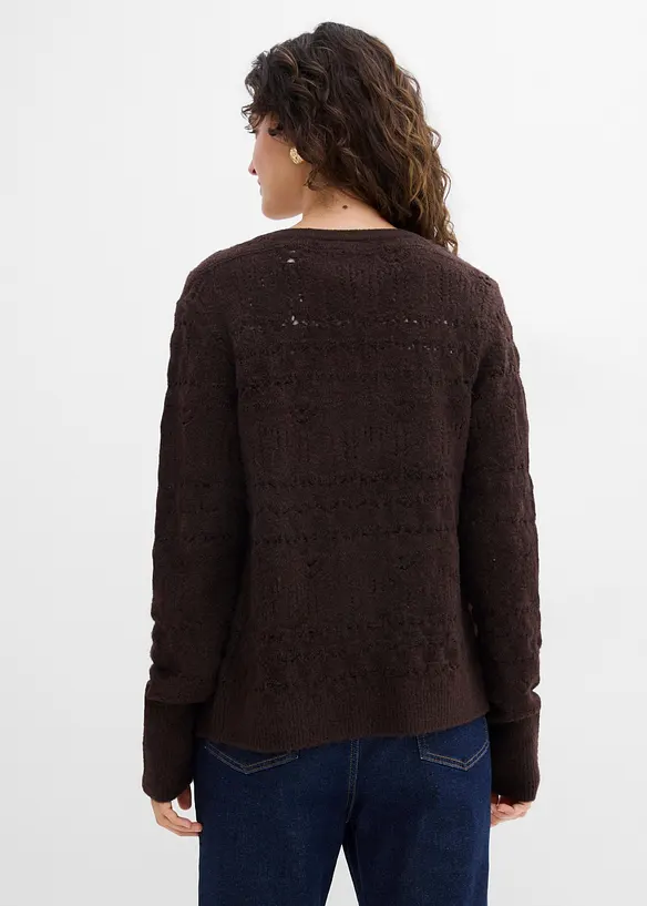 Ajourjacke mit durchgehender Knopfleiste in braun von hinten (im Anschnitt) - bonprix