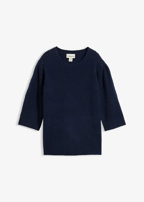 Ajour-Pullover mit 3/4-Arm in blau von vorne - bonprix Ajour-Pullover mit 3/4-Arm in blau von vorne - bonprix