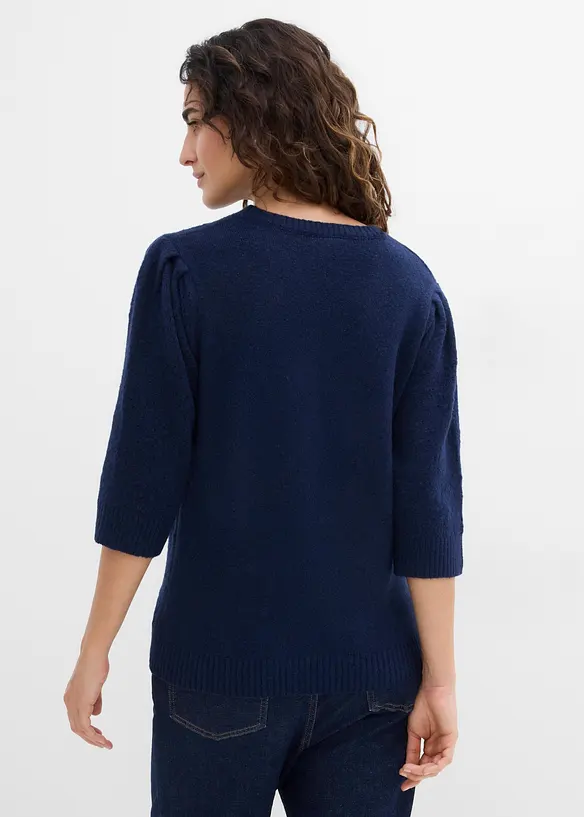 Ajour-Pullover mit 3/4-Arm in blau von hinten (im Anschnitt) - bonprix Ajour-Pullover mit 3/4-Arm in blau von hinten (im Anschnitt) - bonprix
