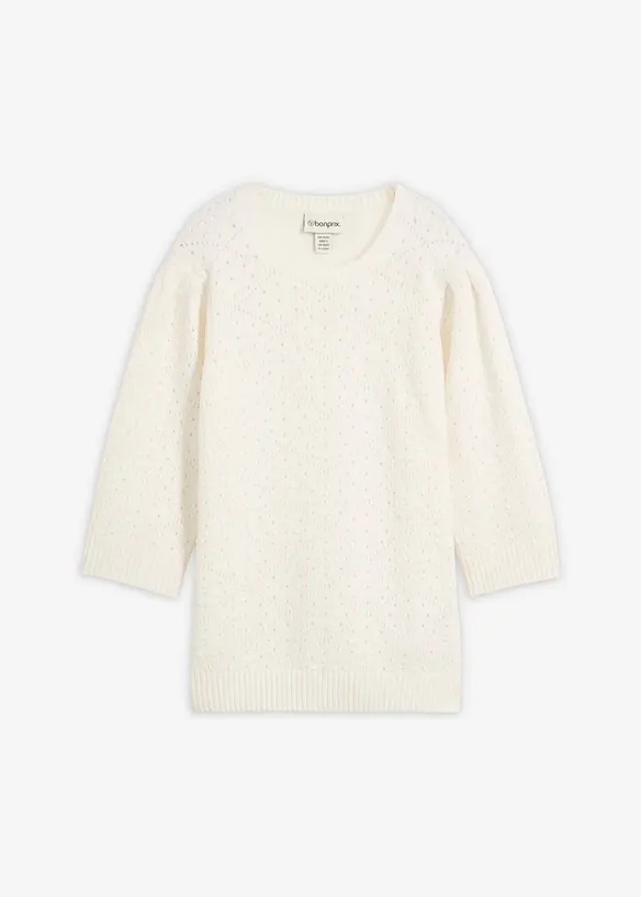 Ajour-Pullover mit 3/4-Arm in weiß von vorne - bonprix
